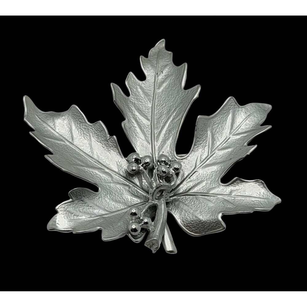 Vintage Silver Tone Maple Leaf and Berries Brooch Pin